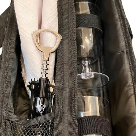 Picnic at Ascot Sunset Wine Carrier with Glasses  Napkins  Winged Corkscrew  EUC - Picture 12 of 15